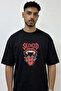 Silenced Tongue Design Printed Oversize Black T-Shirt