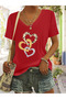 Women's Mix Printed V-Neck Sleeved Regular Fit Comfortable T-Shirt