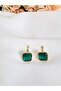 Steel Square Green Zircon Stone Earrings 2 cm