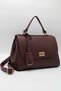 Women's Burgundy Crossbody Hand and Shoulder Bag with Charm Accessories, Lock and Zipper Closure, and Internal Compartment