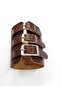 Genuine Leather, Cognac Color, 3-Belt Wide Ottoman Yeniçeri Bracelet - 8