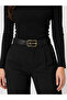 Women's Black Gold Rectangular Buckle Belt – Suitable for Pants and Waist Use