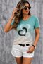 Women's Short Sleeve Crew Neck Heart Printed Single Jersey Blouse - 2