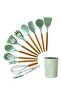 Silicone Cooking Kitchen 11PCS Wooden Utensils Tool for Nonstick Cookware,Cooking Utensils Set with