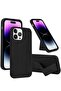 iPhone 16 Pro Max Black Magnetic Kickstand Case with Premium Silicone, Vertical & Horizontal Hand Strap, and Multi-Stand