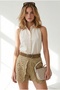 Women's Cream Backless Linen Shirt Gml-19001456 - 4