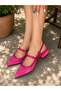 Amore Fuchia Suede 3 cm Low Heel Strap Sandals Shoes