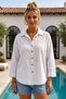White Shirt Collar 3/4 Sleeve Buttoned Embroidered Casual Cotton Woven Shirt 70 64