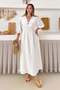 Elastic Waist Lace Detailed Half Sleeve Muslin Dress Ecru 9331-E - 4