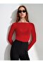 32122 Boat Neck Cashmere Blend Ultra Light Modal Blouse-Red - 3