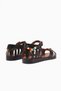 Women's Black Beaded Leather Powder Casual Sandals - 4