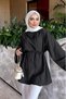 Wide Sleeve Waist Tie Asymmetrical Collar Detailed Shirt Tunic Women's Oversize Hijab Tunic Long Sleeve Loose Cut Casual Stylish Seasonal Lace-Up Modern Modest Clothing