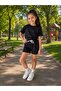 Girl's Glittery Stoned Black Shorts Set