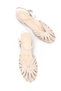 Beige Skin Women's Sandals with Kitten Heels and Gold Piping at the Ankle - 3