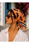 Orange Colored Geometric Patterned Cotton Voile Bandana Multi-Purpose Square Scarf 70*70 cm - 3