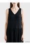Lcw Vision Black V-Neck Textured Pleated Dress - 4