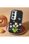 Vivo Y19S Compatible Case Camera Protector Black Silicone Couple Phone Case with Floral Pattern - 2