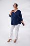 Women's Plus Size Tie-Waist Blouse Navy Blue - 5
