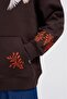 Men's Embroidery Bird Hooded Sweatshirt Dark Brown - 3