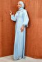 Baby Blue Front Gathered Collar Stone Embellished Evening Dress - 4