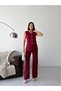 Women's Gold Button Detailed Vest and Trousers Two-Piece Set - Burgundy