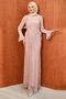 Lace Evening Dress with Powdered Sleeves and Draped Front