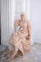Beige Half-Buttoned Layered Dress with Elastic Sleeves - 2