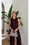 Mona Gold Button Detailed Women's Linen Vest and Trousers Set – Plum - 5