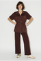 Women's Bitter Brown Modal Fabric Stand Collar Cardigan with Stopper Detail Wide Leg Pants Set 2664 60286402 - 4