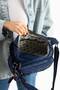 Multi-Compartment Crinkle Fabric Crossbody Shoulder Bag - Casual Bag with Mascot Keychain - 3