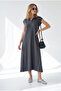 Women's Smoked Polo Collar Pocketed Modal Buttoned Flowy Dress Elb-19002667 - 2