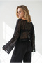 Women's Black Sequined Openwork Crop Knitwear Blouse Blz-19003423 - 5