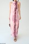 Women's Pink Crinkled Buttoned Sleeveless Long Dress