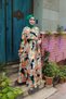 Patterned Satin Women's Hijab Dress with Elastic Waistband and Belt Detail - 3