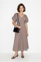 Women's Smoke V-Neck Waist Fitted Balloon Sleeve Midi Modal Dress 2796 60286413 - 3