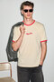 Golondro Men's 100% Organic Cotton Regular Fit Vanilla T-Shirt with Contrast Piping and Print Detail