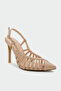 Stella Stripe Detailed Pointed Toe Women's Nude Heeled Shoes - 2