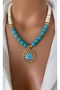 Natural Stone 10 mm Turquoise @ Cream Coral Flower Pendant - 2