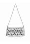 Silver Patent Leather Star Patterned Women's Shoulder Bag with Gold Chain Strap