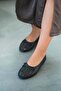 Duro Bowknot Straw Detailed Leather Ballerinas Black - 4