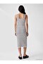 Lcw Vision Navy Blue U-Neck Striped Bodycon Dress - 4