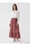 Lcw Grace Red Patterned Layered Skirt with Elastic Waist