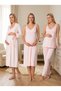 New Season Pink Striped Strappy Design with Breastfeeding Feature, Lace Detailed 100% Cotton Maternity Dressing Gown Nightgown Pajama Set - 5
