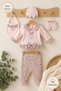 Baby Girl 5-Piece Hospital Discharge Set 0-3 Months Seasonal 100% Cotton Newborn Booties, Hat and Glove Set - 7