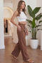 Women's Brown Muslin Palazzo Trousers Wide Leg High Waist - 4