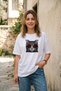 Unisex Oversize Cat with Glasses Printed White T-Shirt Minimalist Graphic Patterned Cotton Streetwear T-Shirt
