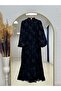 Mihri Patterned Pleated Front Balloon Sleeve Tulle Dress-Pa9820 Black - 8