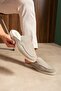 Genuine Leather Men's Flat Slippers Beige - 5