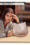 PU Leather Handbag Large Capacity Shoulder Bag for Women Beige - 3