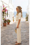 Summer Buttoned Collar Crop Blouse Trousers Ribbed Bottom Top Knitwear Set - 2